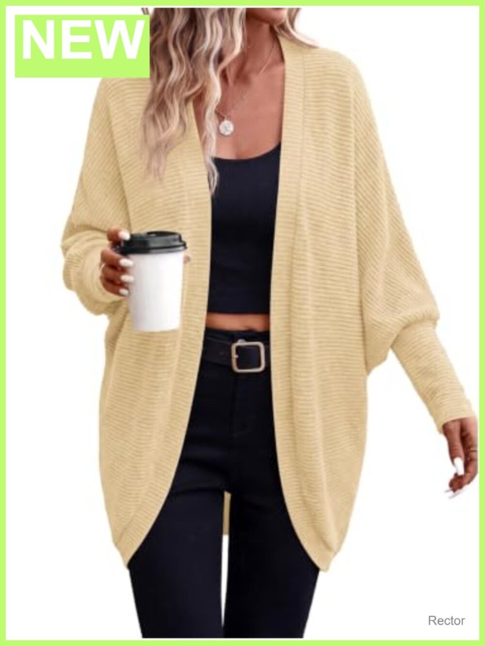 Batwing Long Sleeve Lightweight Ribbed Knit Open Front Cardigan Sweater